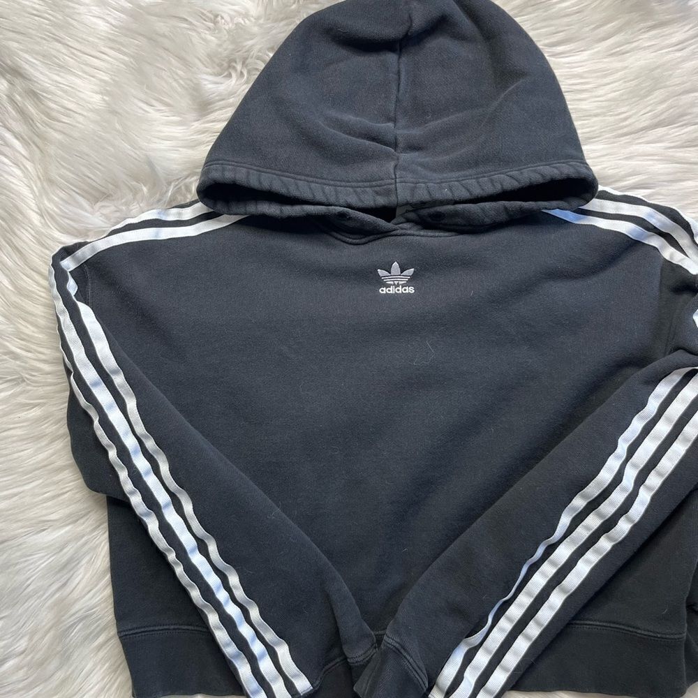 Adidas 3 Stripe Pullover Hoodie Black and White Size XS - Picture 4 of 4